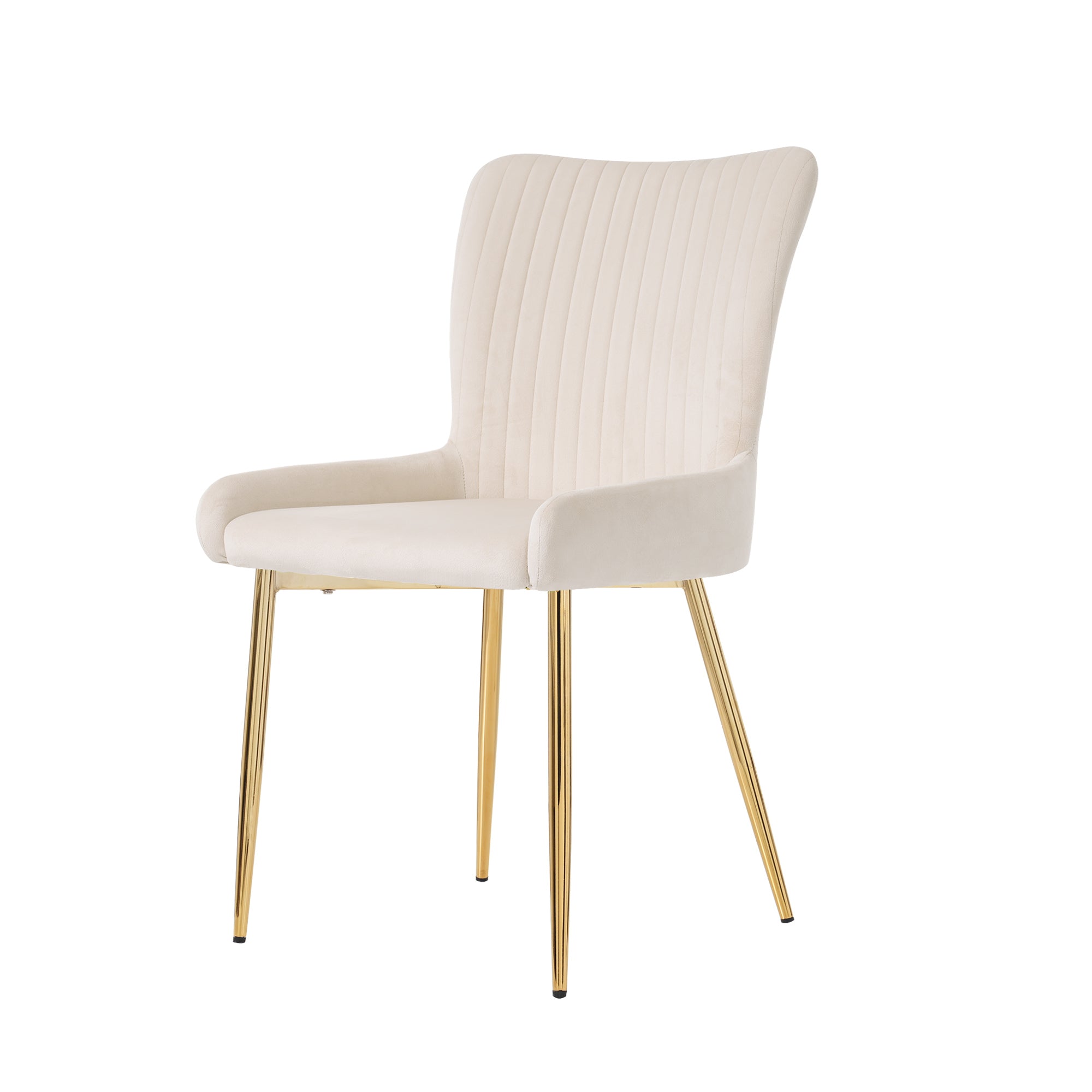 Velvet Dining Chair, Set of 4 with Gold Metal Legs and Lumbar Support, Beige