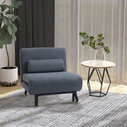 Linen Chair Bed, 3-in-1 Convertible Sleeper Chair with Adjustable Backrest, Dark Grey