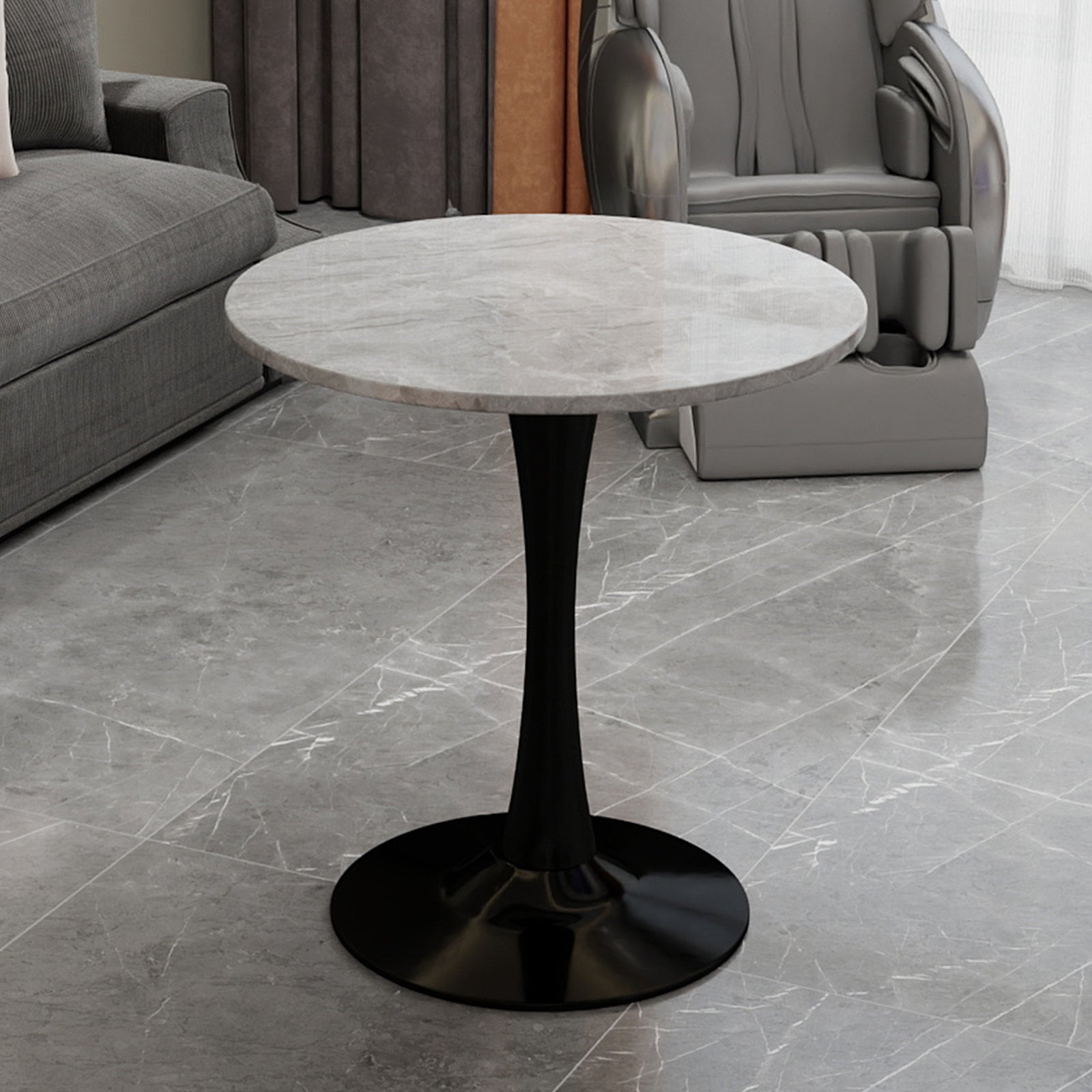 Coffee Table Mid-Century Modern Round Marble Top 27.6-inch - Black