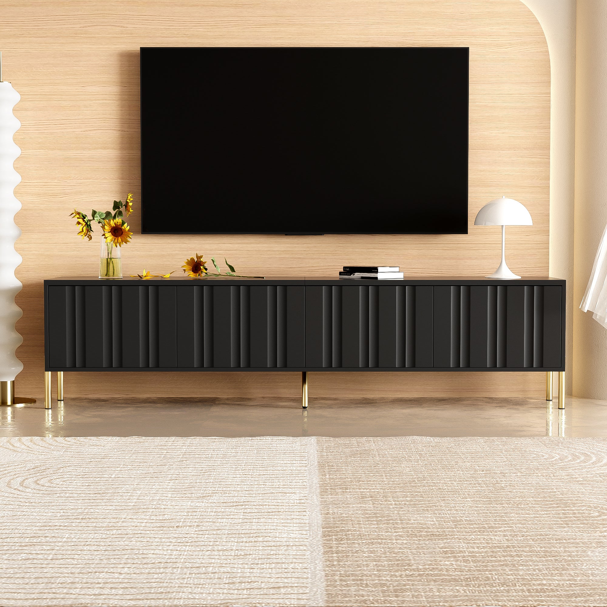 TV Cabinet 190cm Gold Table Legs - Black