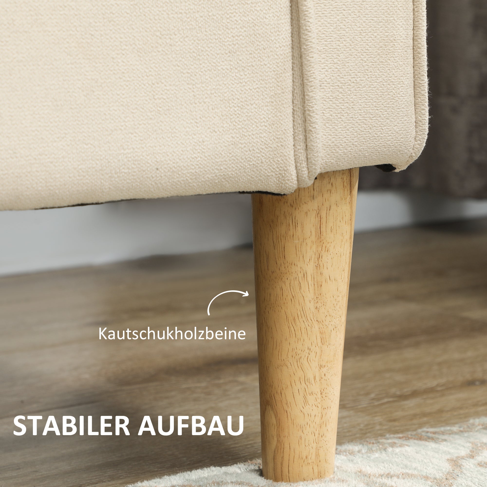 3-seater Sofa, Storage, Wooden Legs, Velvet, Cream White