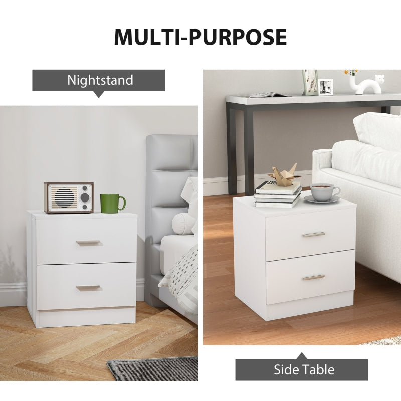 Bedside Table, 2 Drawers Storage Unit, White