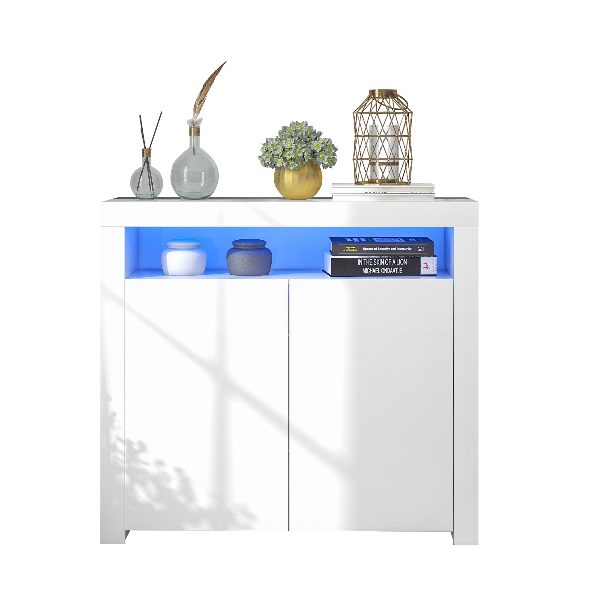 Chest of Drawers Sideboard - High Gloss LED Storage TV Stand - White