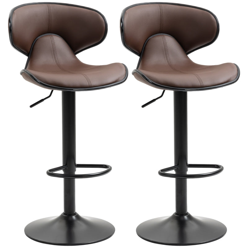 Adjustable Swivel Bar Stools Set of 2 with Footrest and Backrest, Steel Frame, Brown