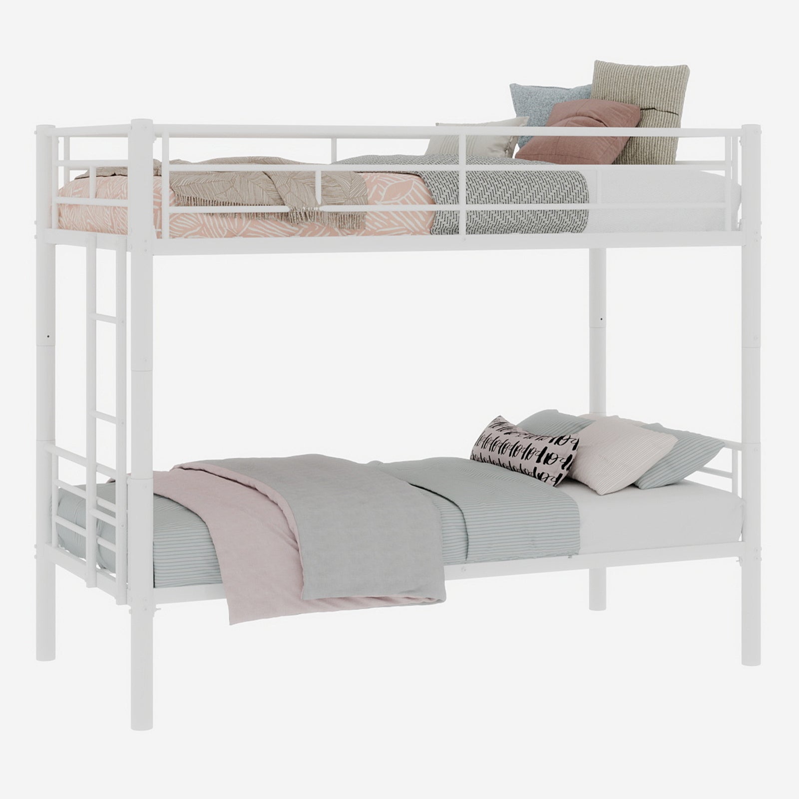 Twin over Twin Bunk Bed Convertible 2 Beds with Ladders & Railings, Metal