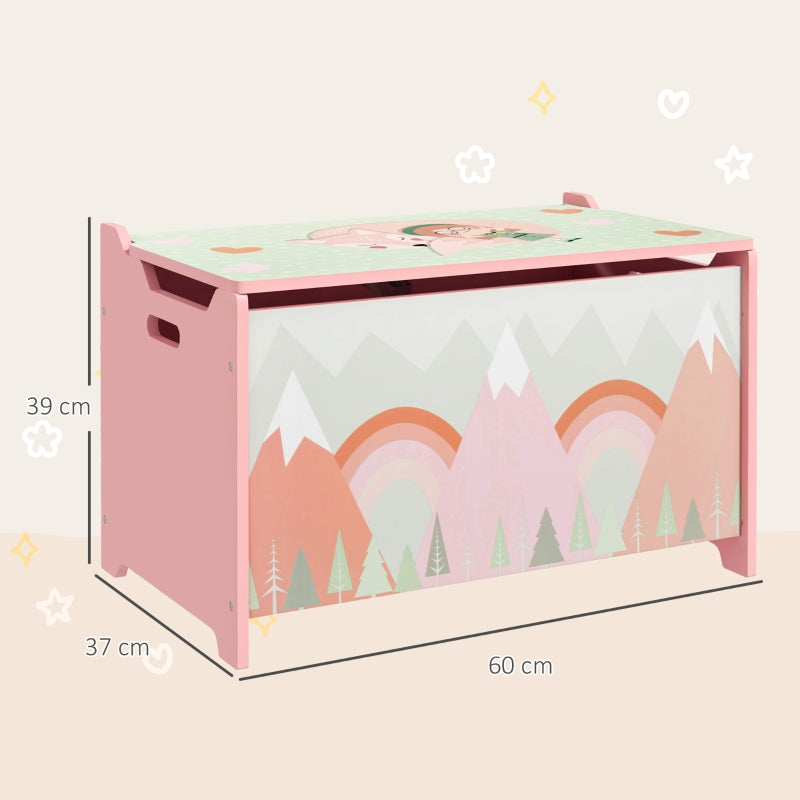 Toy Box Storage Chest Safety Hinge Animal Design - Pink