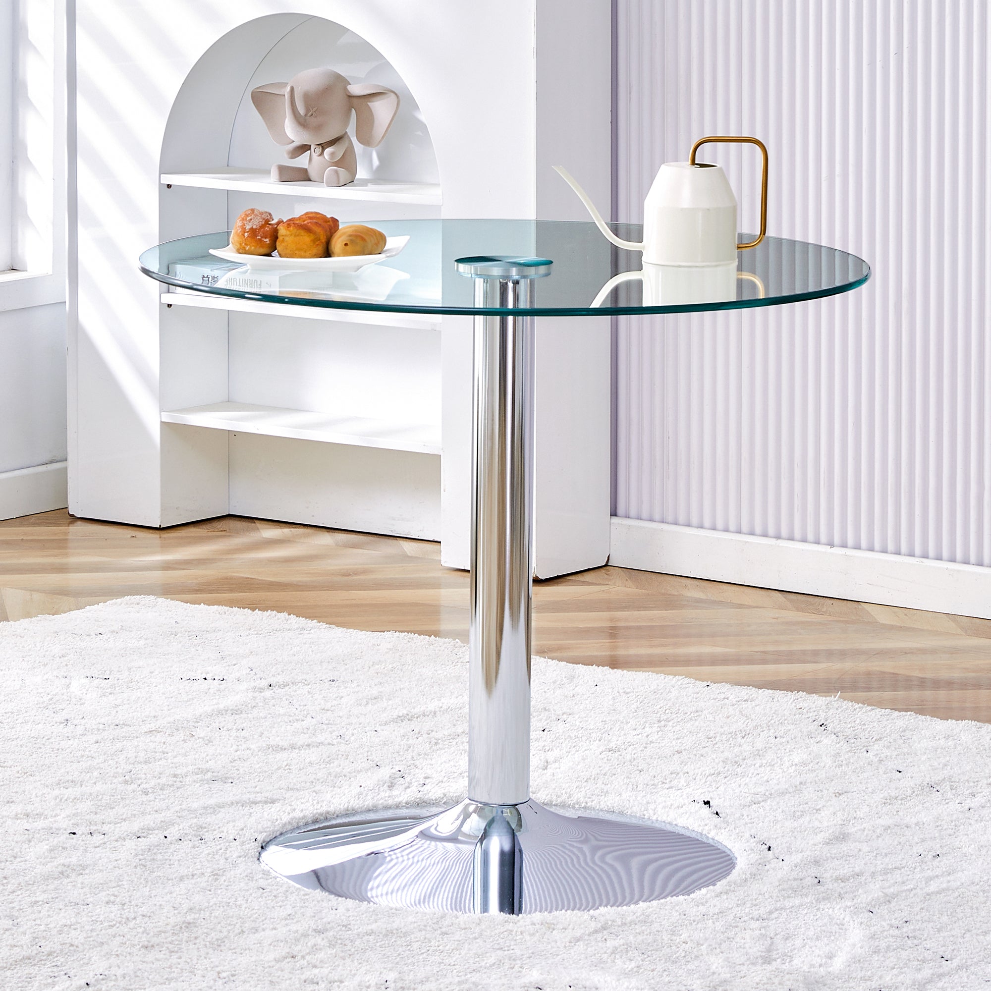 Glass Beam Table Modern Minimalist Round 85cm