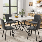 Dining Table Set 5-Piece 100cm Round MDF Marble Top Black Metal Legs Grey Linen