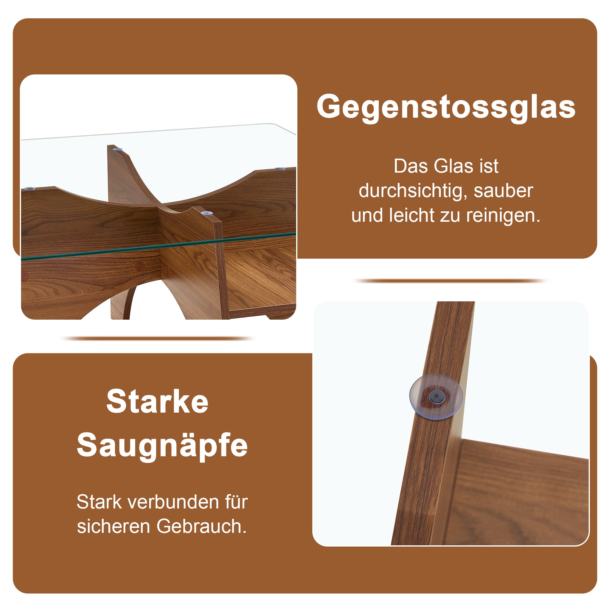 Square Side Table 80cm Tempered Glass MDF Legs - Walnut Finish