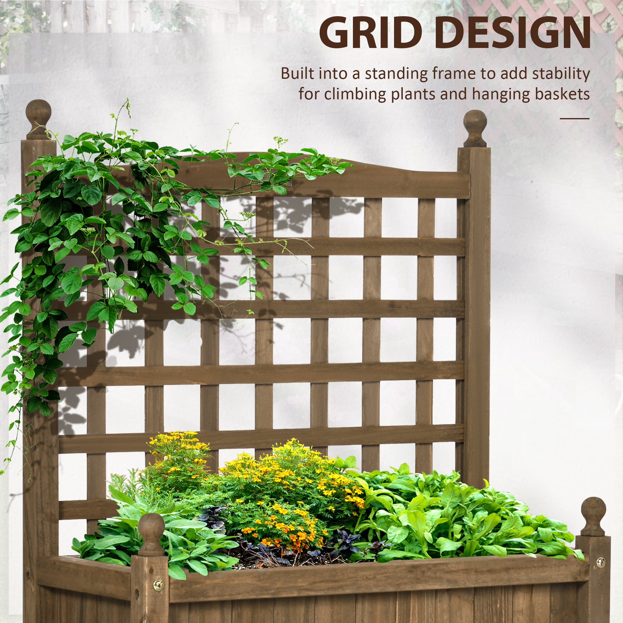 Garden Planters Trellis Raised Bed Wood Brown