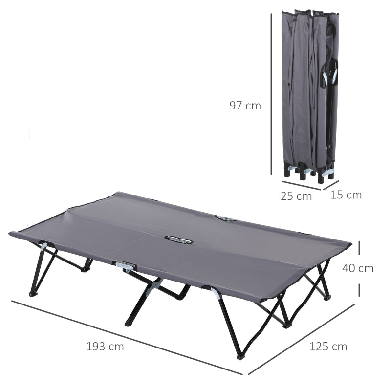Double Camping Cot Bed Portable with Bag - Grey