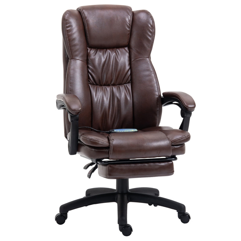 Vinsetto Adjustable Swivel Chair with Footrest, Headrest, Massage Function, Faux Leather, Brown