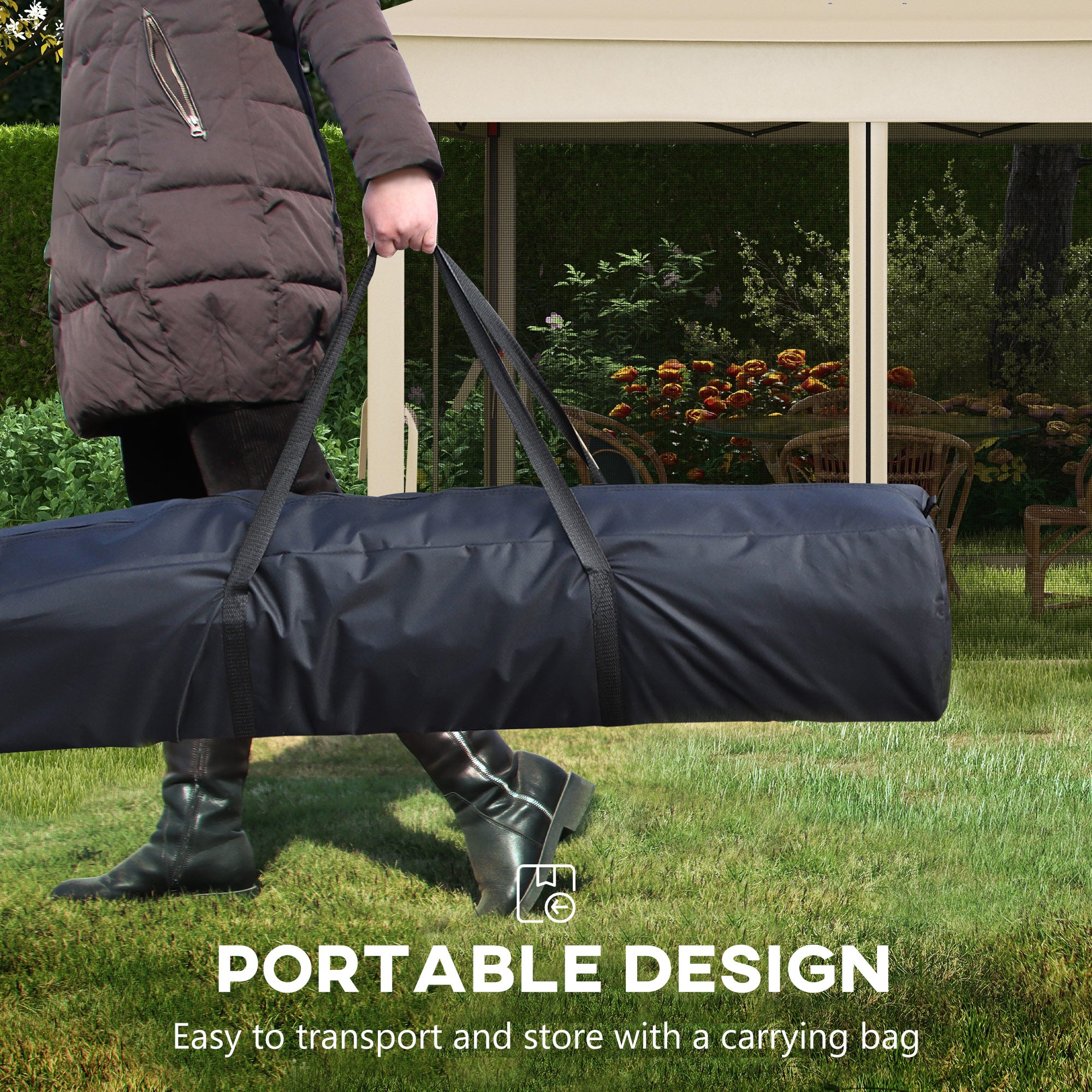 Pop Up Gazebo, 3x3m Double-Roof with Netting and Carry Bag, Cream White