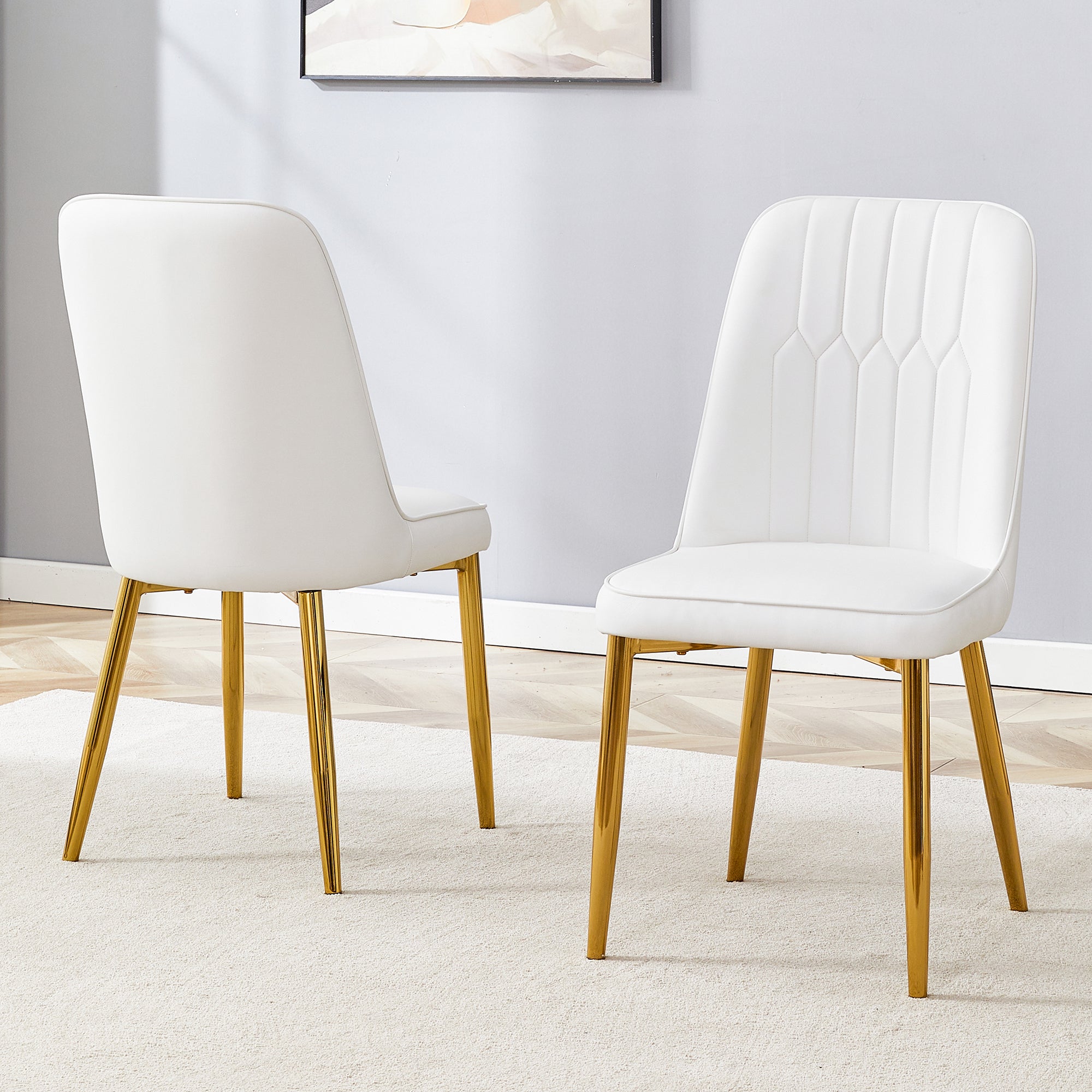 Dining Chairs, Widened Seat, Non-Slip Metal Feet, White Faux Leather