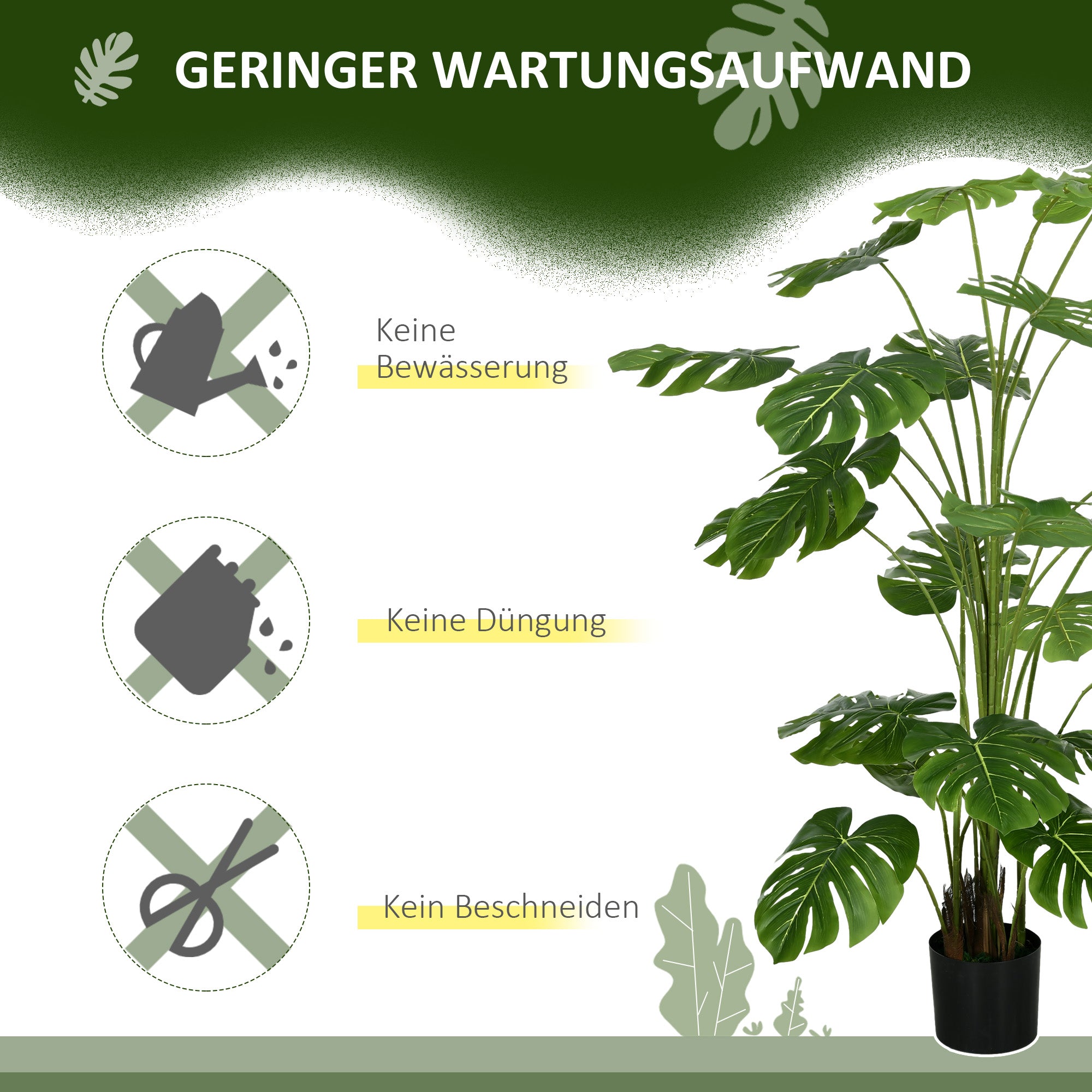 Artificial Monstera Deliciosa, 180 cm with 24 Branches, Green