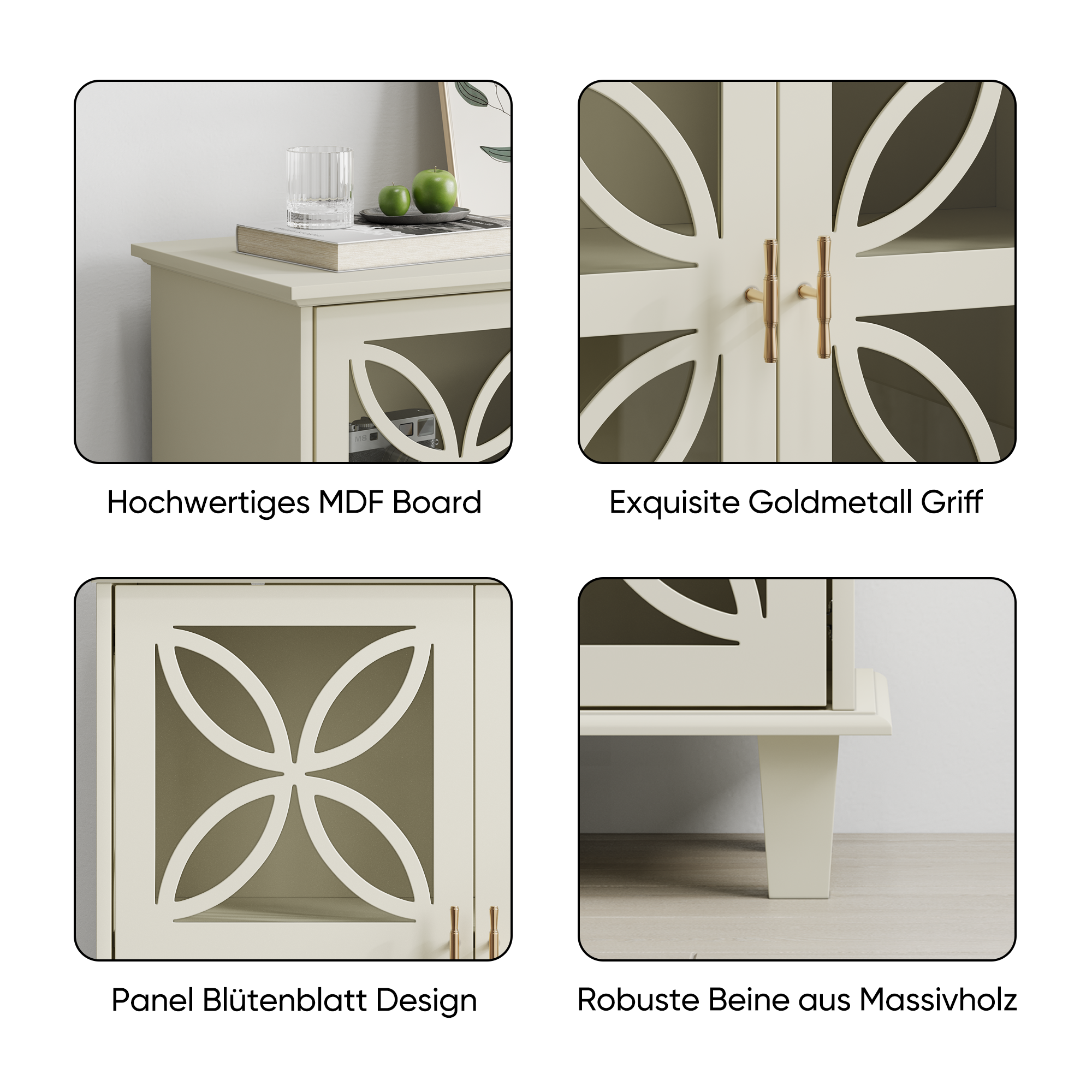 Sideboard with adjustable shelves, two doors, cream