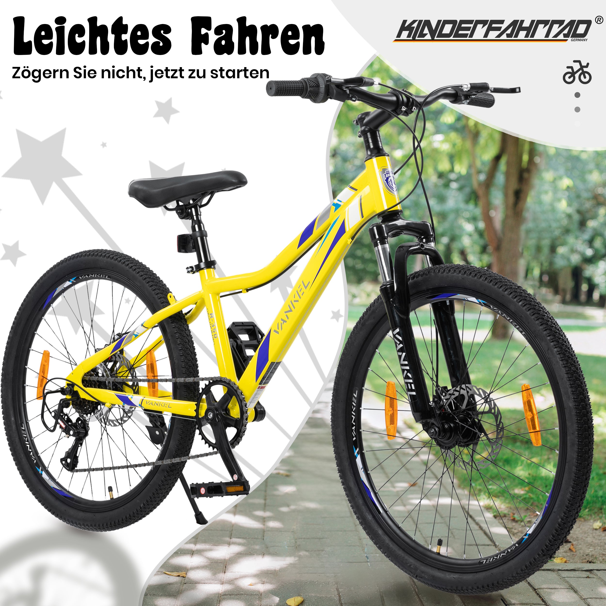 24-Inch Mountain Bike for Boys and Girls, 6-Speed Gears and Shock-Absorbing Fork, Steel Frame