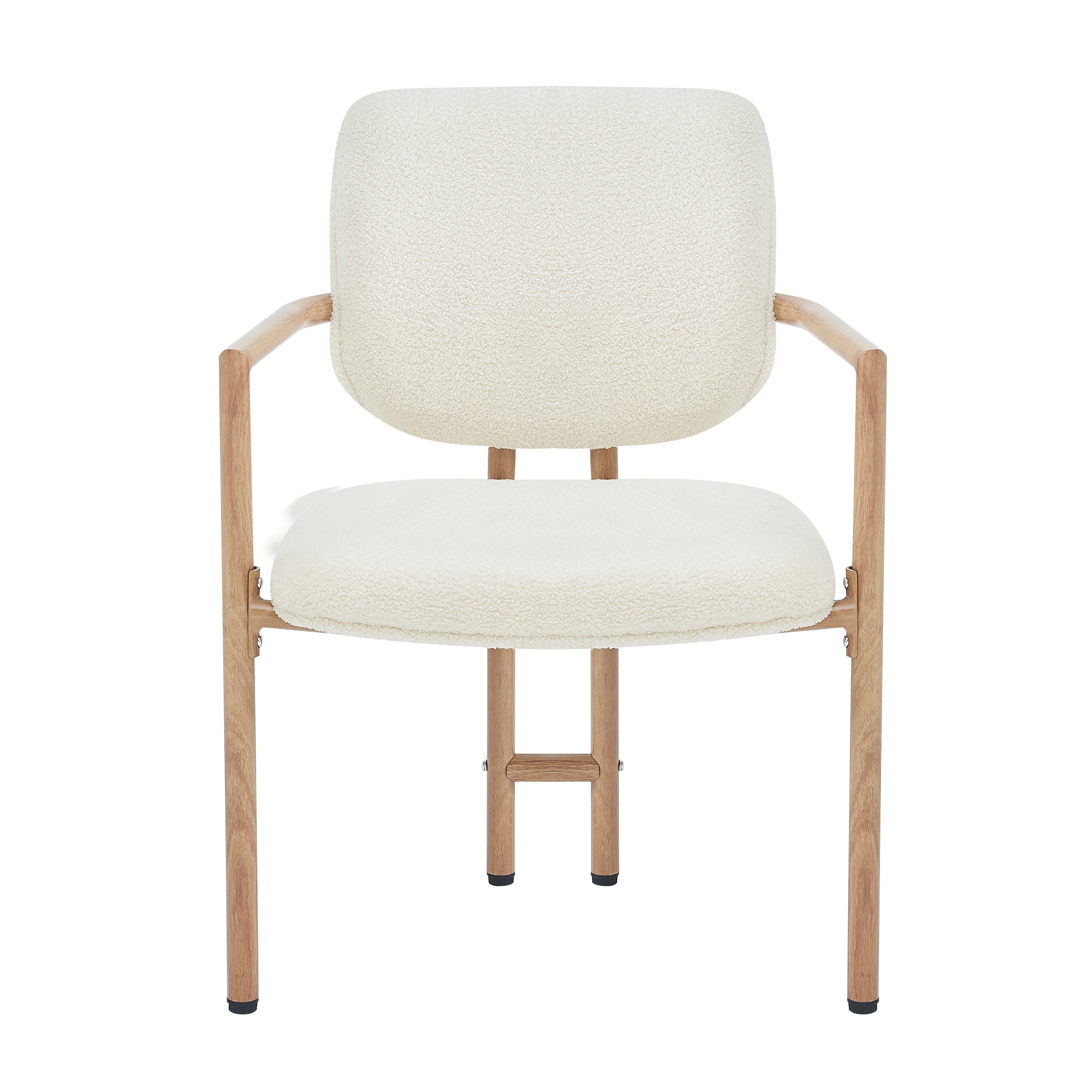 2 Dining Chairs Metal Wood Look Modern Style - Bouclé Natural Color