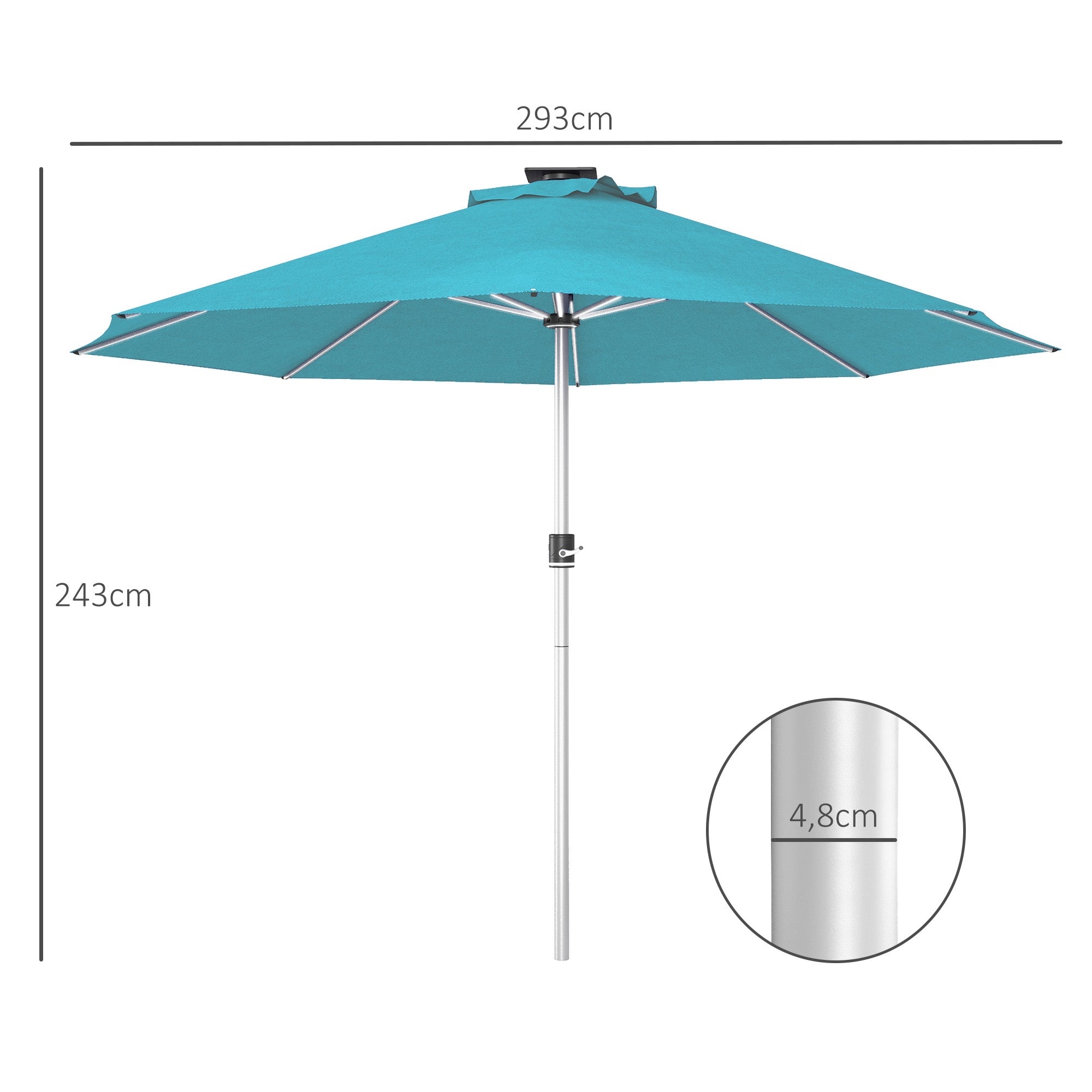 3m Parasol, Solar-Powered LED Lights, Blue