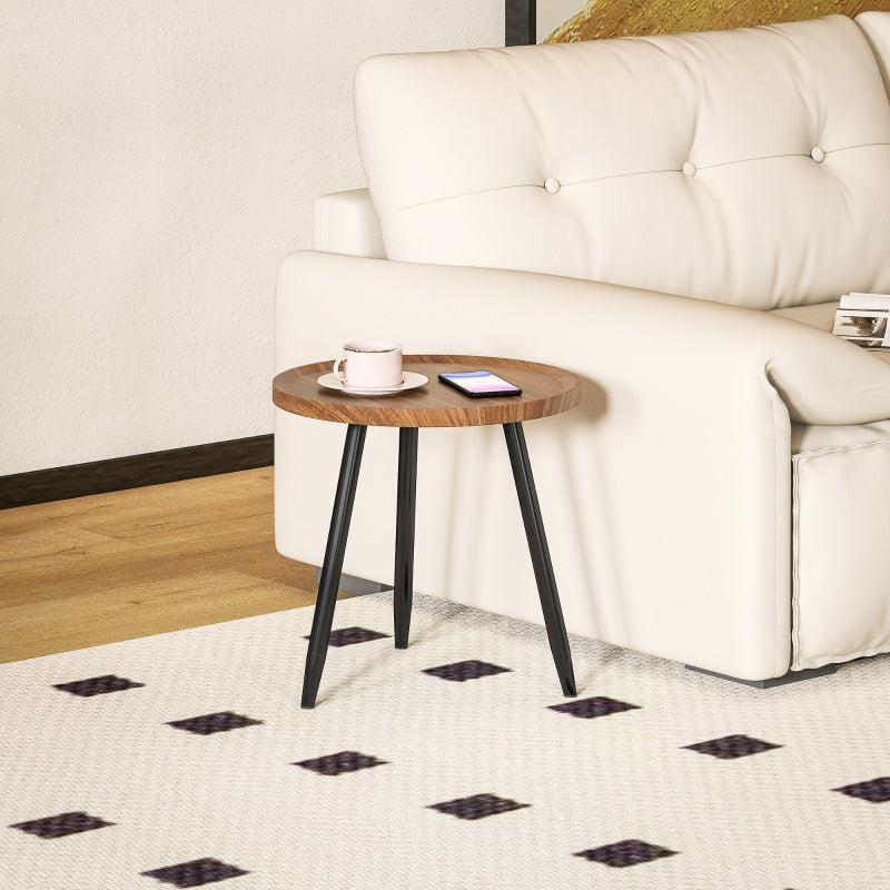 Modern Round Coffee Table, Steel Frame for Small Space, Chestnut Wood Effect