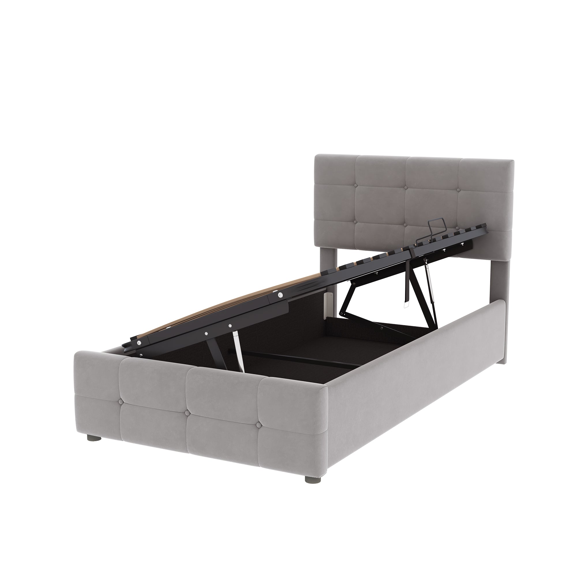 Children's Bed 90x200cm, Hydraulic Storage, Adjustable Headboard, Velvet Grey