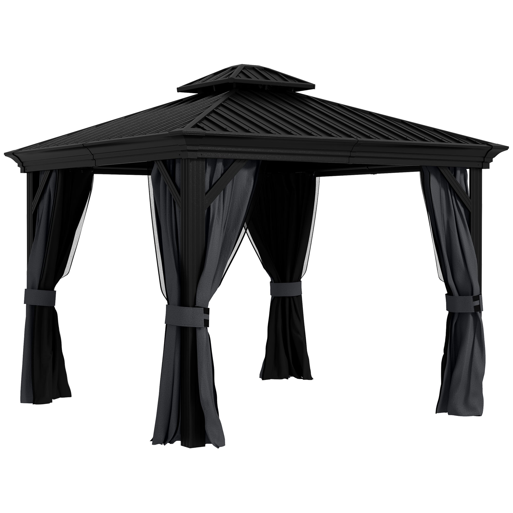Aluminium Hardtop Gazebo 3.65 x 3m with Accessories - Dark Grey
