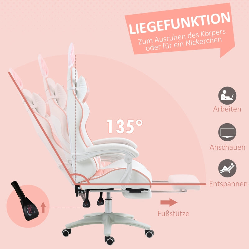 Vinsetto Gaming Chair Ergonomic with Rabbit Ears, Pink