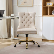 Home Office Chair Tufted Adjustable Swivel Golden Base - Beige Velvet