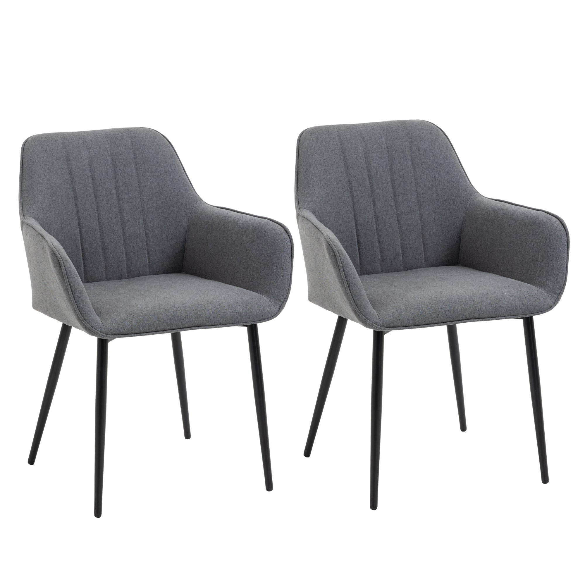 Dining Chairs Set of 2, Upholstered with Backrest and Armrests, Linen Dark Grey