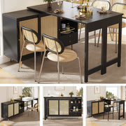 360° Rotating Bar Table Extendable Rattan Storage Cabinet Black
