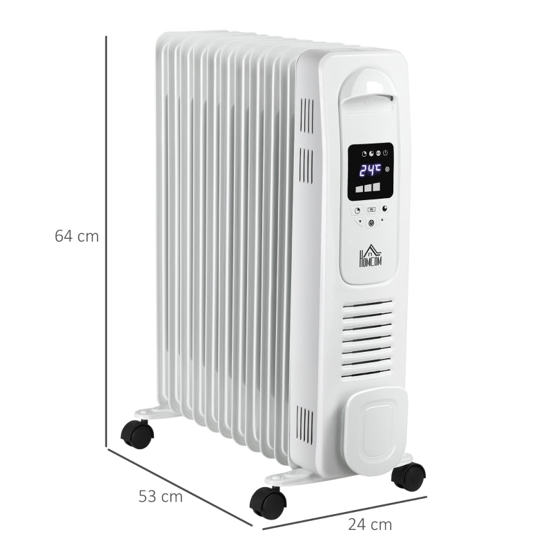 Oil Filled Radiator, 2500W Digital Display, 11 Fin, Adjustable Thermostat, White