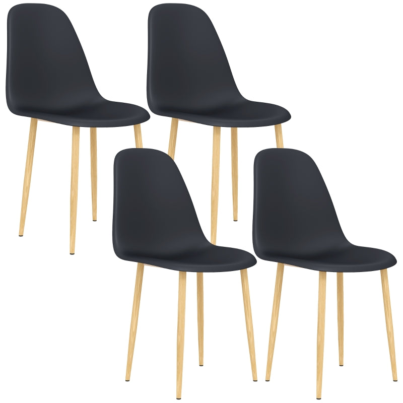 Modern Dining Chairs Set of 4, with Backrest and Steel Legs, Black
