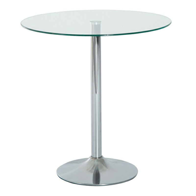Round Dining Table Modern Tempered Glass Top Steel Base Small Bar Table Tempered Glass