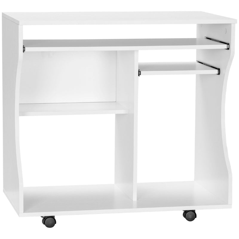 Multi-Storage Compact Work Desk with Wheels, White