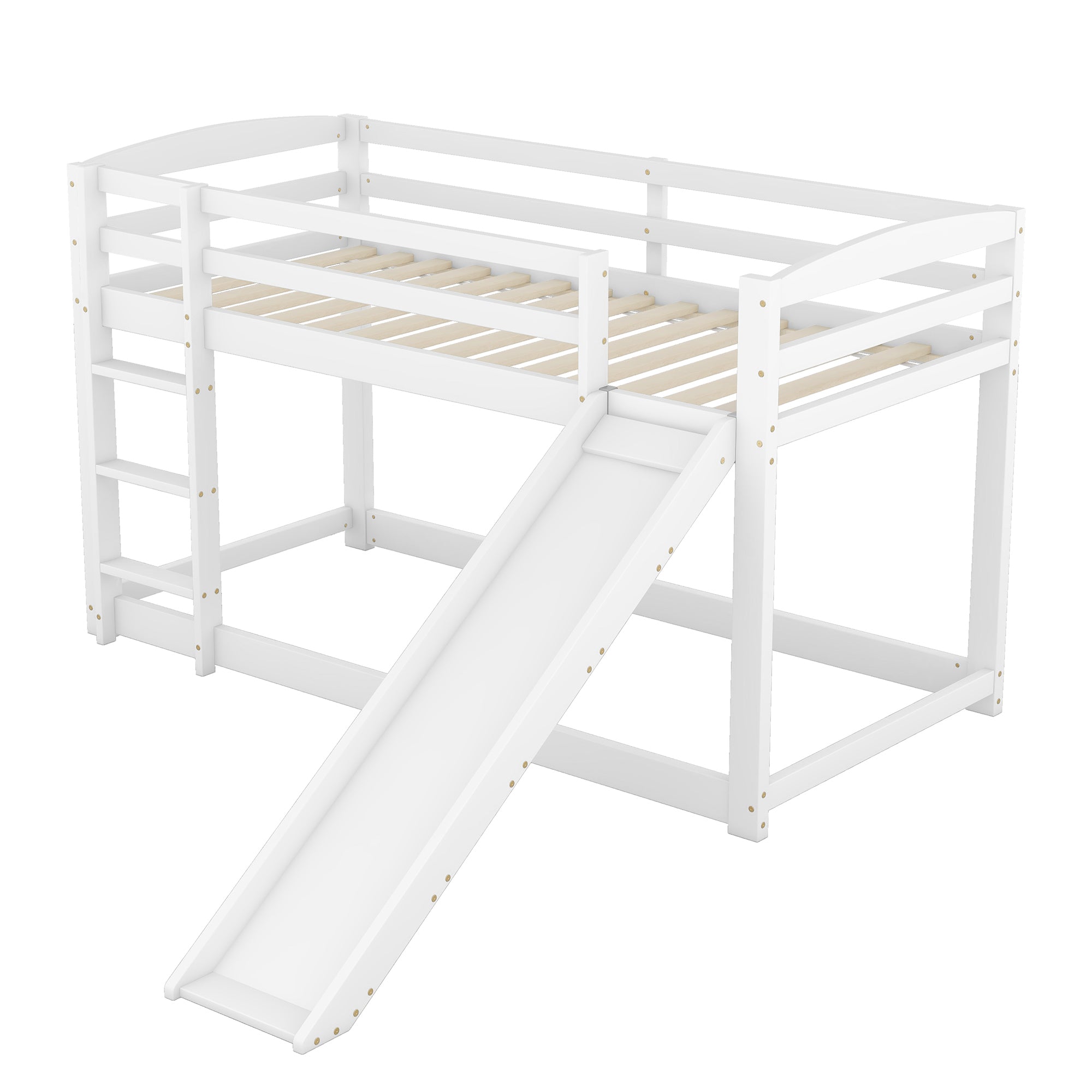Bunk Bed with Slide, Solid Wood Frame, Easy Assembly, 90x200cm, White