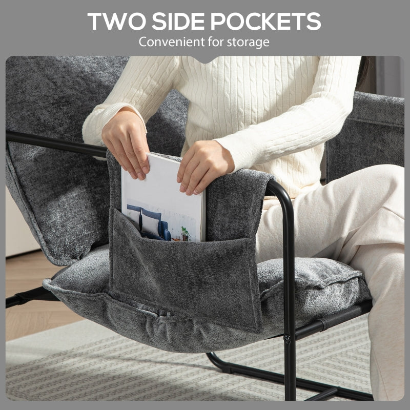 Minimal Padded Accent Chair with Pockets - Grey