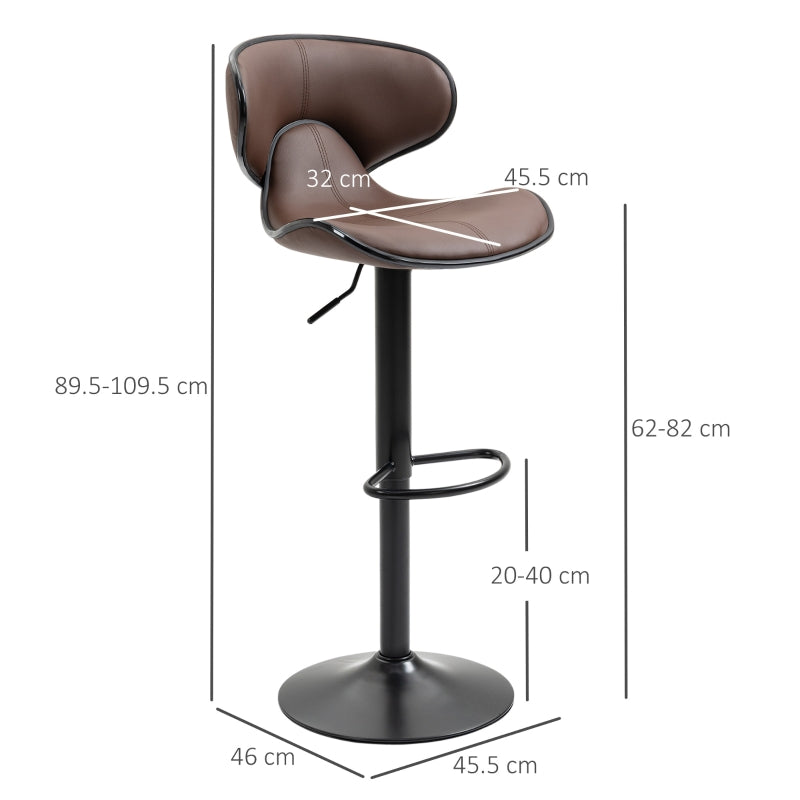 Adjustable Swivel Bar Stools Set of 2 with Footrest and Backrest, Steel Frame, Brown