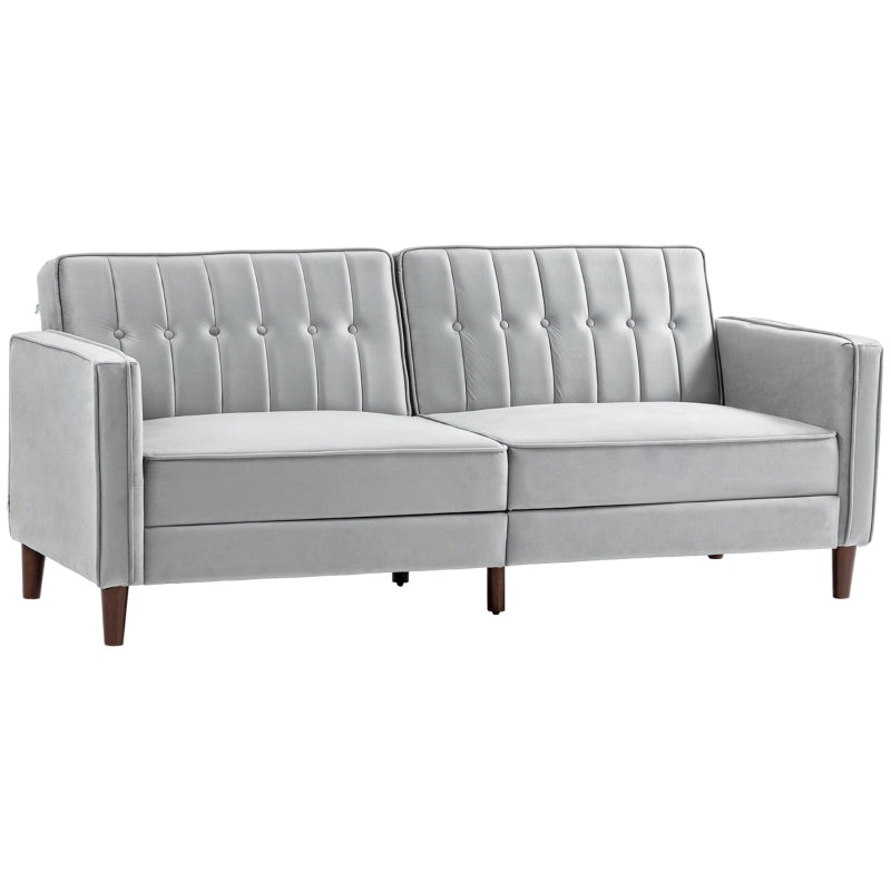 Modern Convertible Sofa Futon Adjustable Split Back, Light Grey Velvet-Touch