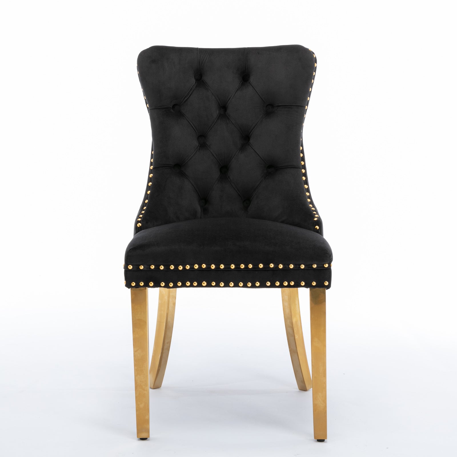 A&A Furniture, Nikki Collection Modern Tufted Dining Chair with Nailhead Trim, Set of 2, Velvet Black and Gold