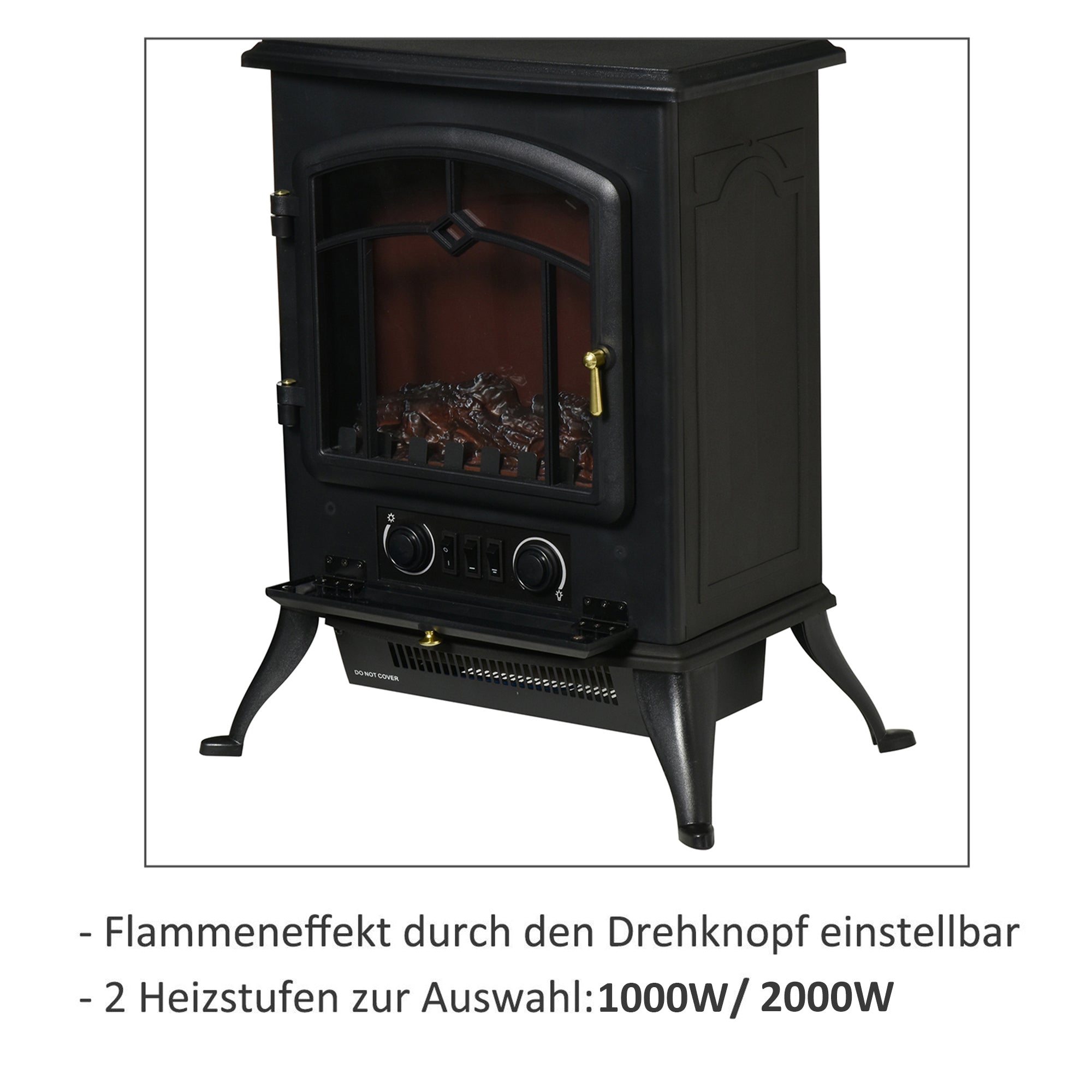Electric Fireplace, Flame Effect 1000/2000W Overheat Protection, Black