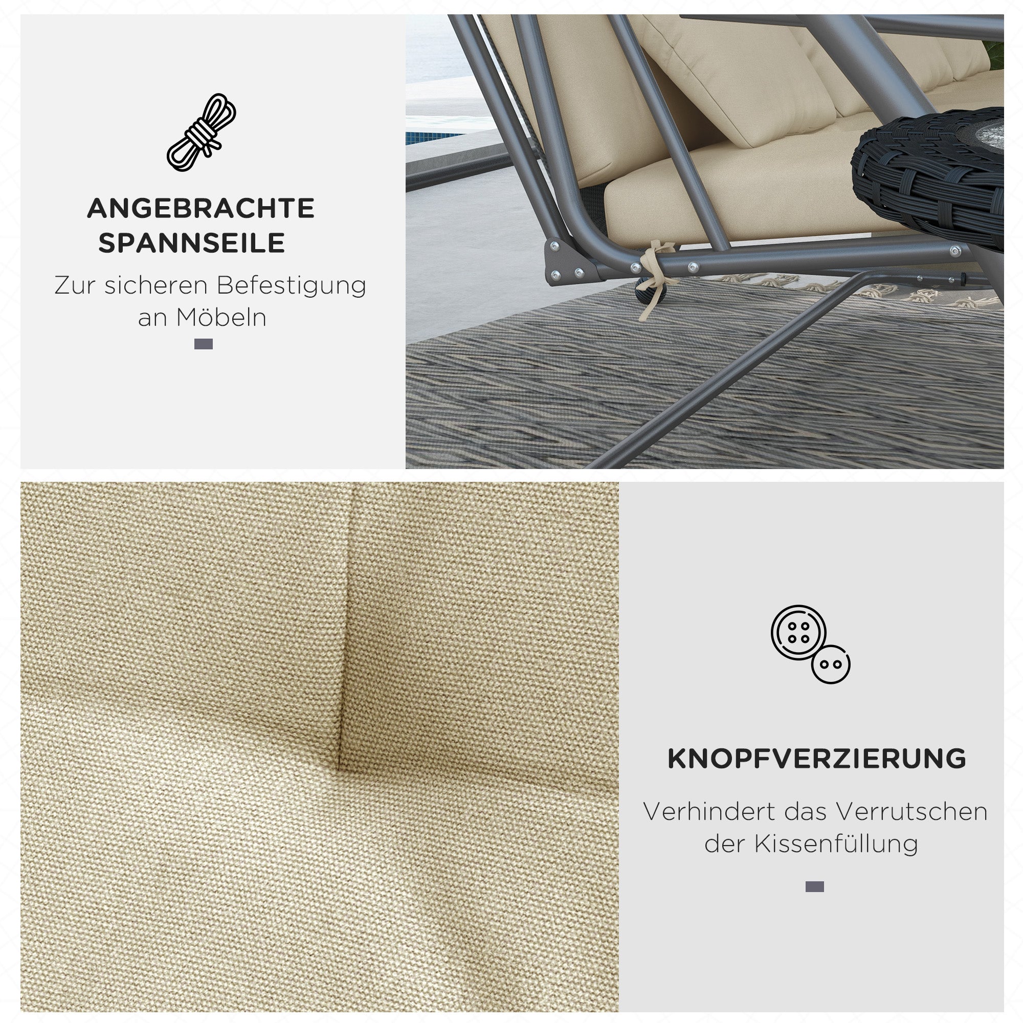 Cushion Set 170cm Hollywood Swing Chair Seat Back Side Beige