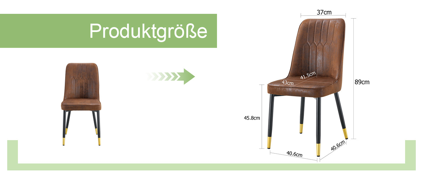 Set of 2 Dining Chairs, Modern with Black Metal Legs, Brown Tech Fabric