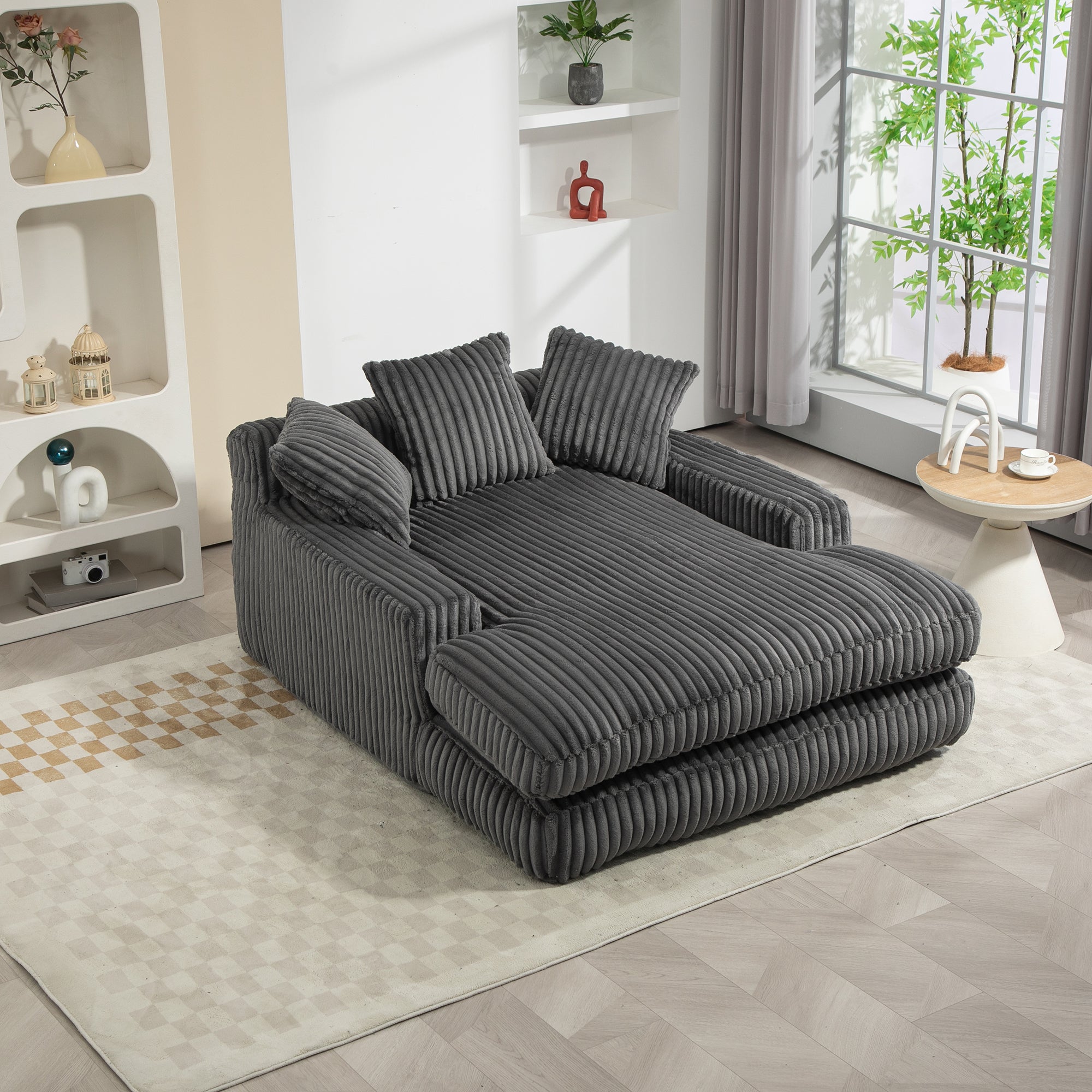 Sofa Bed, Cloud Couch with 3 Soft Pillows, Single Seat, Dark Grey Corduroy