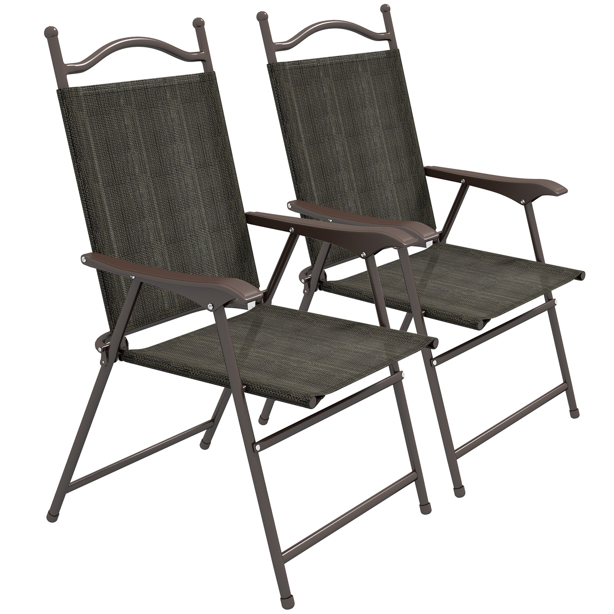 Set of Two Folding Garden Chairs, Fabric Mesh Seats, Dark Brown