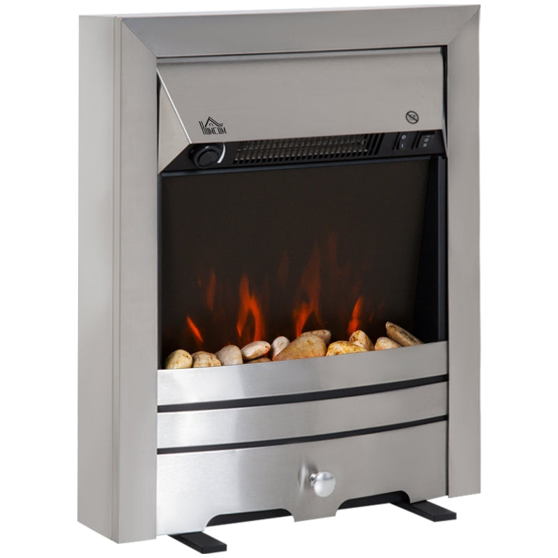 Electric Fireplace, 2KW Pebble Effect Fire Heater, Stainless Steel
