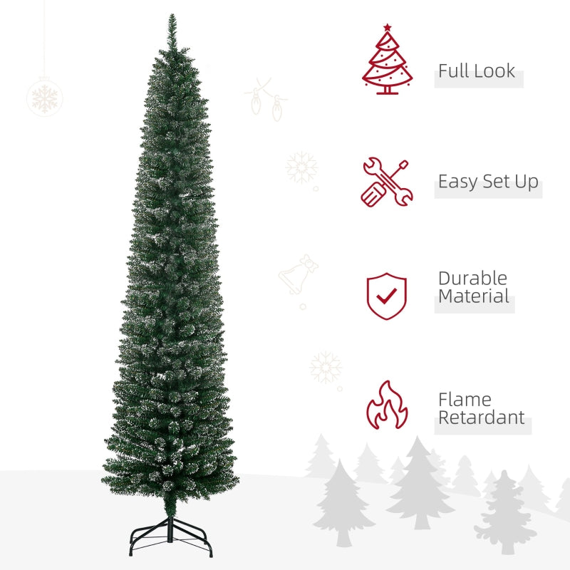Artificial Snow Dipped Christmas Tree 7.5FT Pencil with Foldable Stand, Green