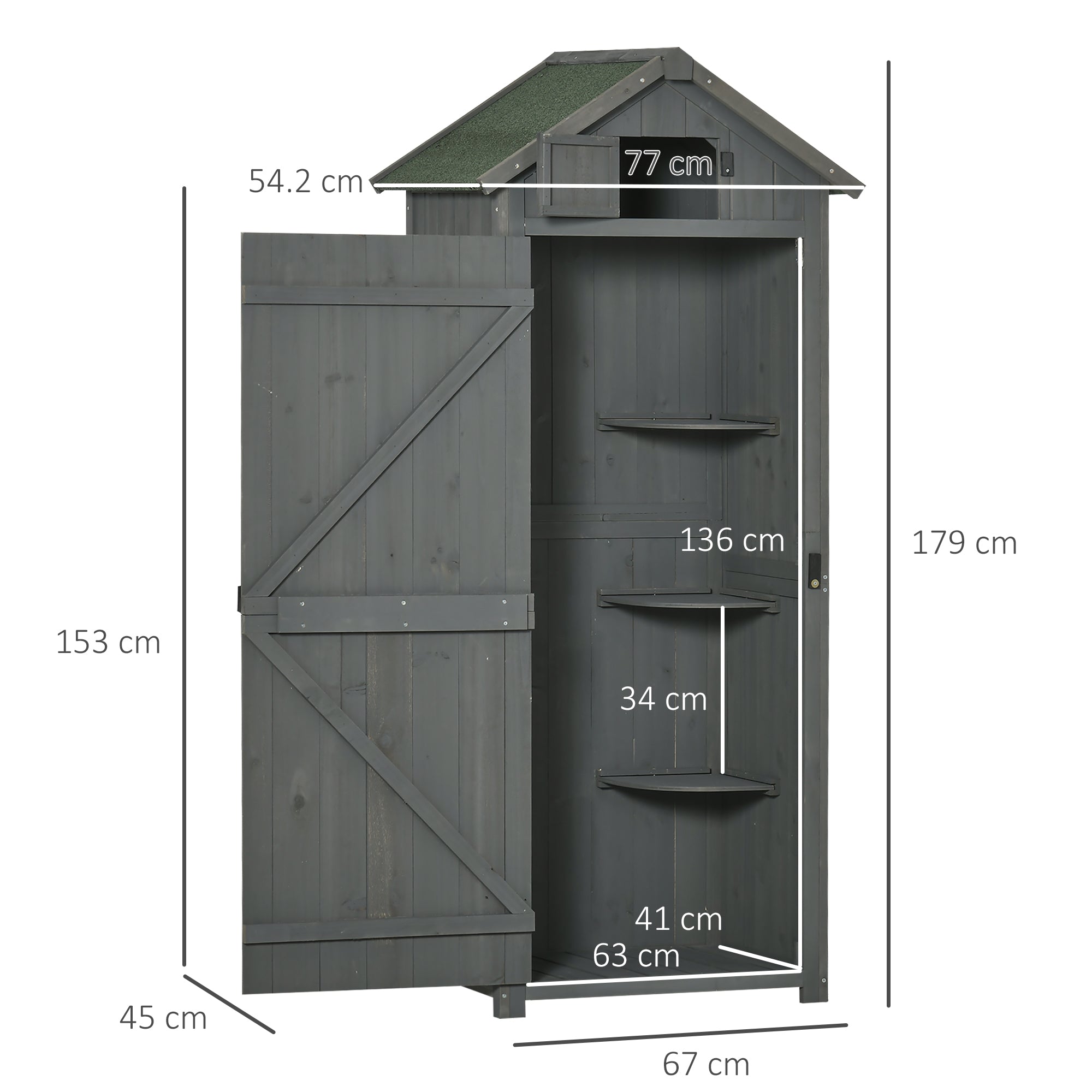 Wooden Garden Shed, Utility Outdoor Small Shed with Lockable Double Doors, Grey