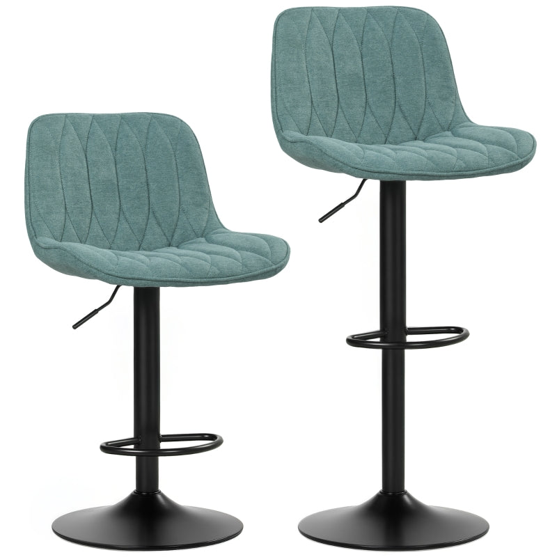 Set of Two Bar Stools Linen-Look Green