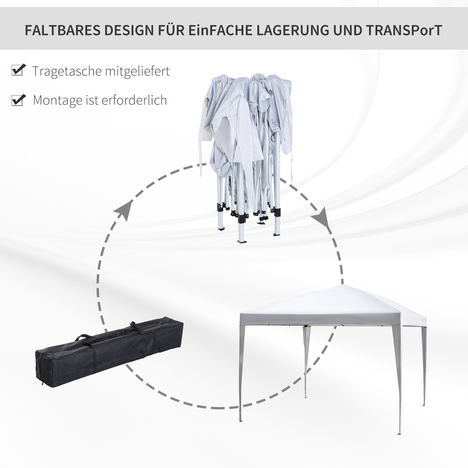 Pop-Up Folding Pavilion 2.95x2.95m UV Protection Steel and Oxford Fabric, White