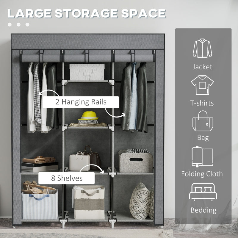 Fabric Wardrobe with Rails and Shelves - Dark Grey